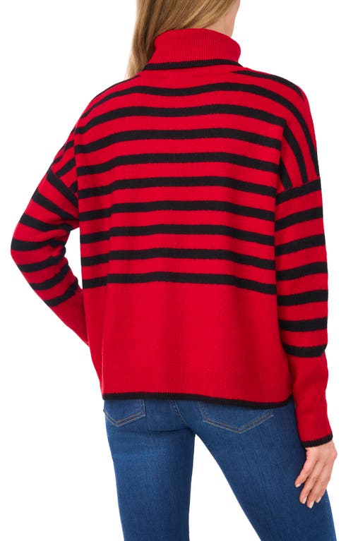 Shop Cece Stripe Turtleneck Sweater In Glamour Red