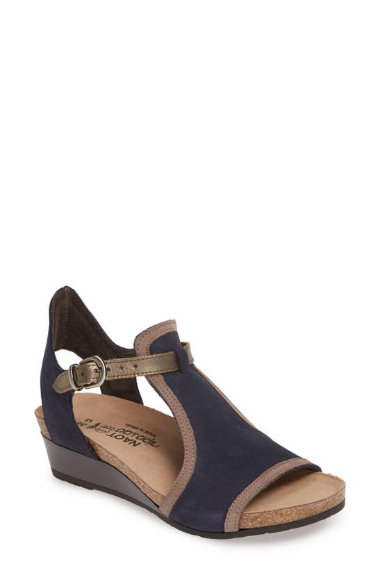 Naot Fiona Wedge Sandal In Navy/ Shiitake/ Pewter Nubuck