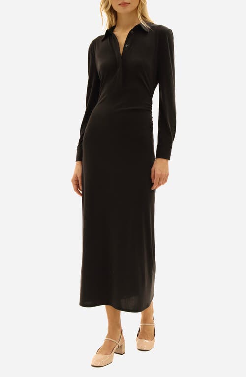 Shop Luxely Long Sleeve Jersey Polo Dress In Black