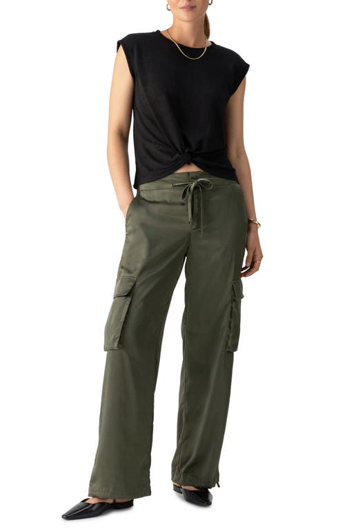 Shop Sanctuary Eve Drawstring Satin Cargo Pants In Dark Olive