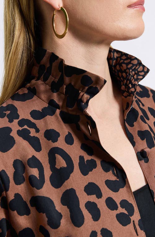 Foxcroft Carolina Animal Print Cotton Sateen Button-up Shirt In Macchiato/black