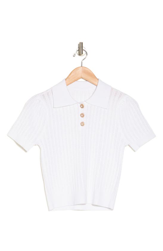 Shop By Design Pointelle Polo Sweater In White