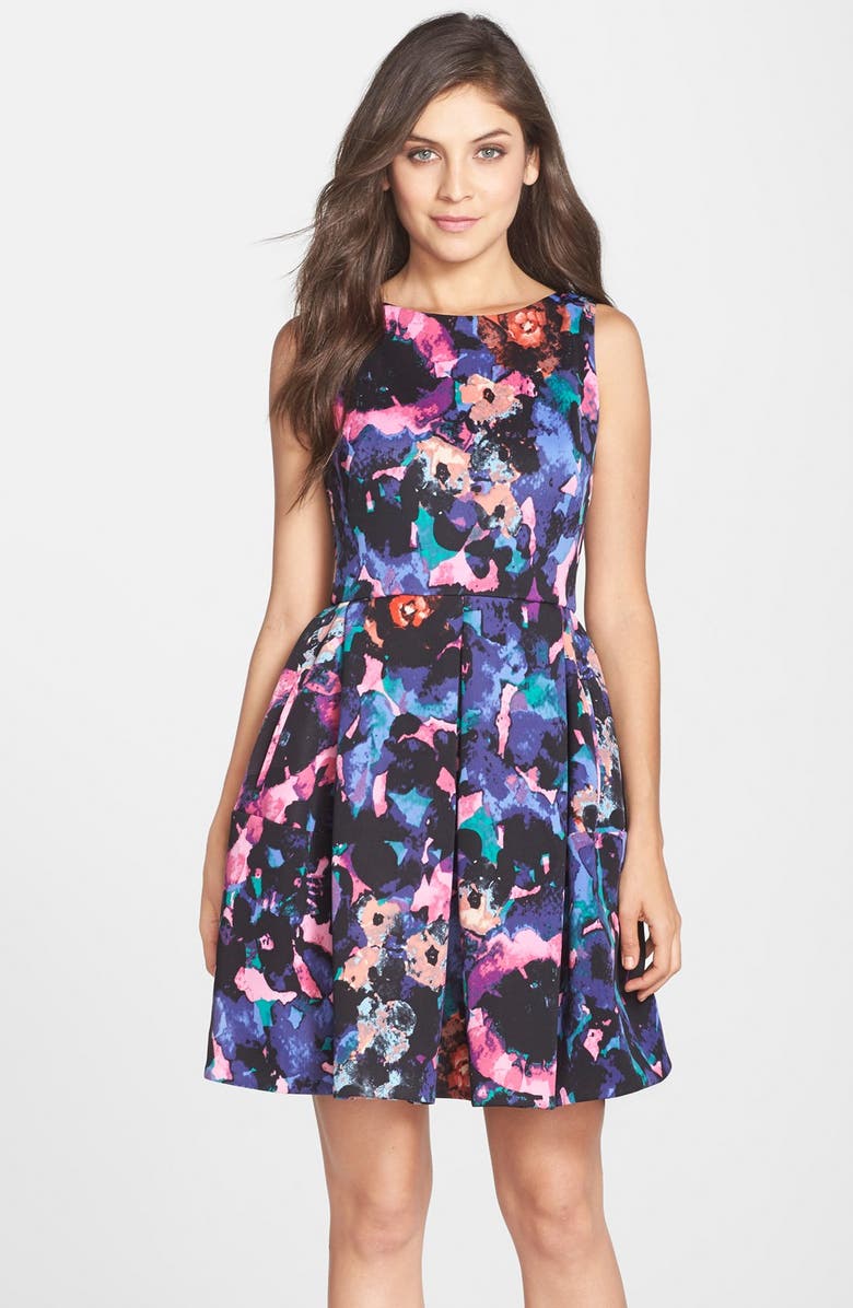 Taylor Dresses Floral Print Scuba Fit & Flare Dress | Nordstrom