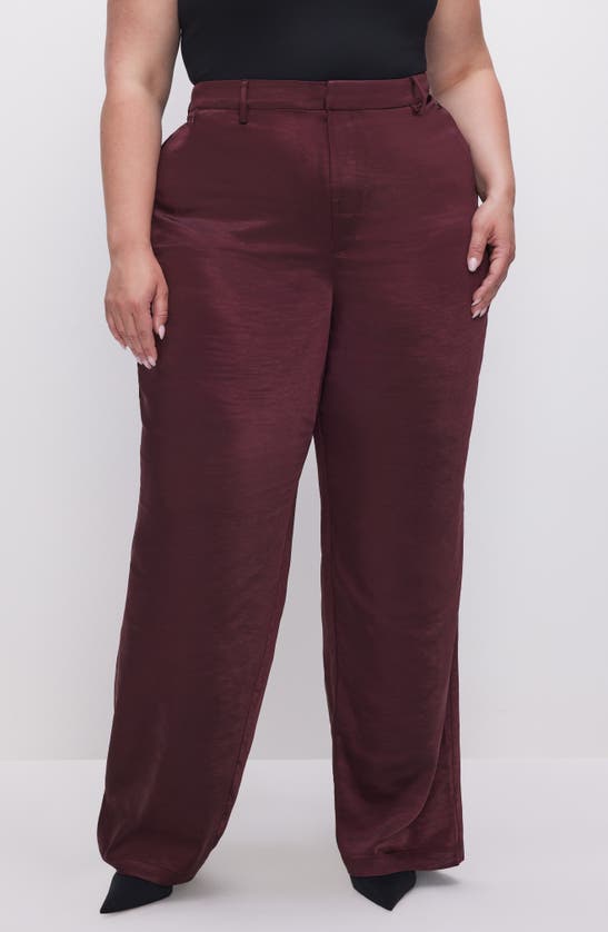Shop Good American Washed Satin Straight Leg Pants In Malbec003