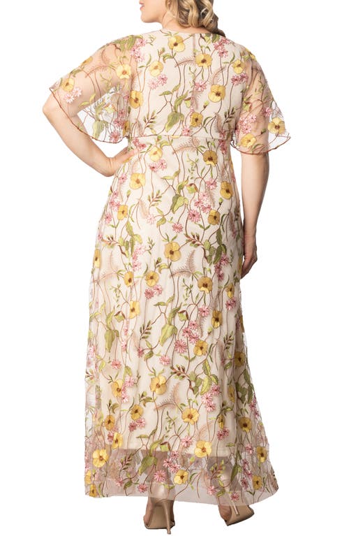 Shop Kiyonna Embroidered Elegance Floral Gown In Sunkissed Garden