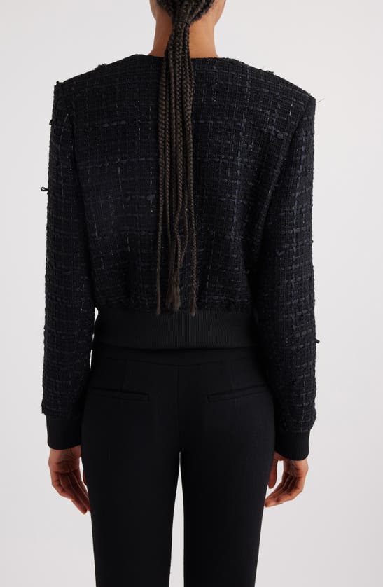 Shop Balmain Blouson Tweed Crop Jacket In Black