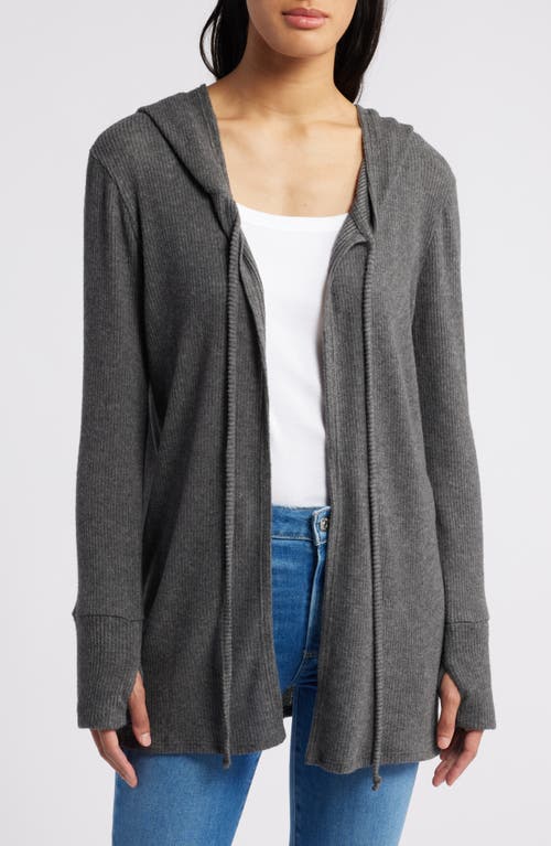 Shop Loveappella Hooded Rib Cardigan In Charcoal