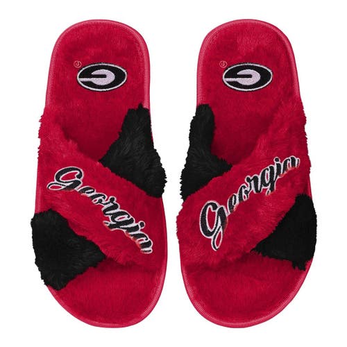 Women's FOCO Red Georgia Bulldogs Two-Tone Crossover Faux Fur Slide Slippers