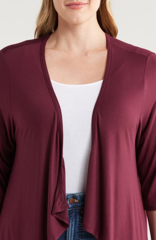 Shop 24seven Comfort Apparel Open Front Cardigan In Wine