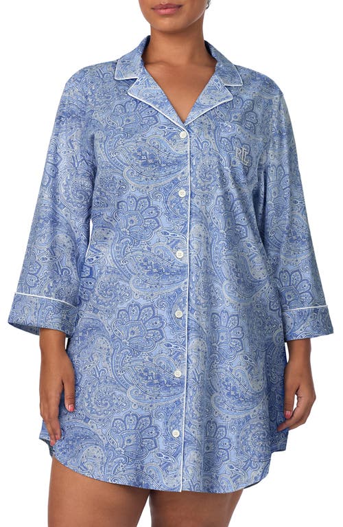 Ralph Lauren Lauren Knit Jersey Sleep Shirt In Blue Paisley