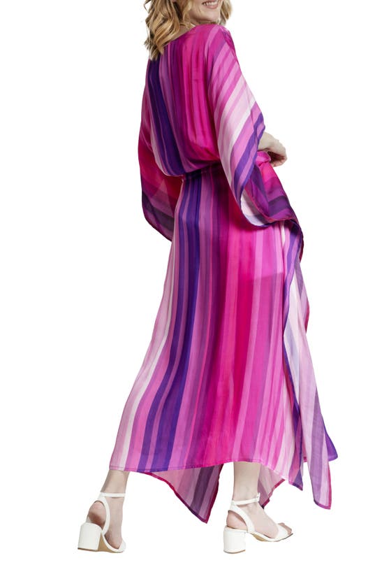 Saachi Stripe Keyhole Tie Waist Caftan In Pink