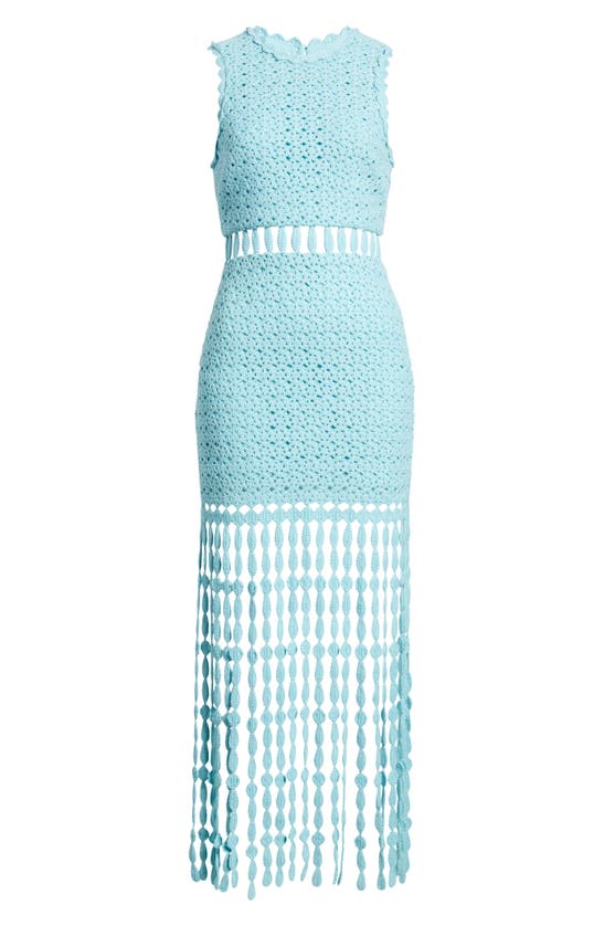 Shop Saylor Robynne Open Stitch Fringe Trim Cotton Dress In Aqua