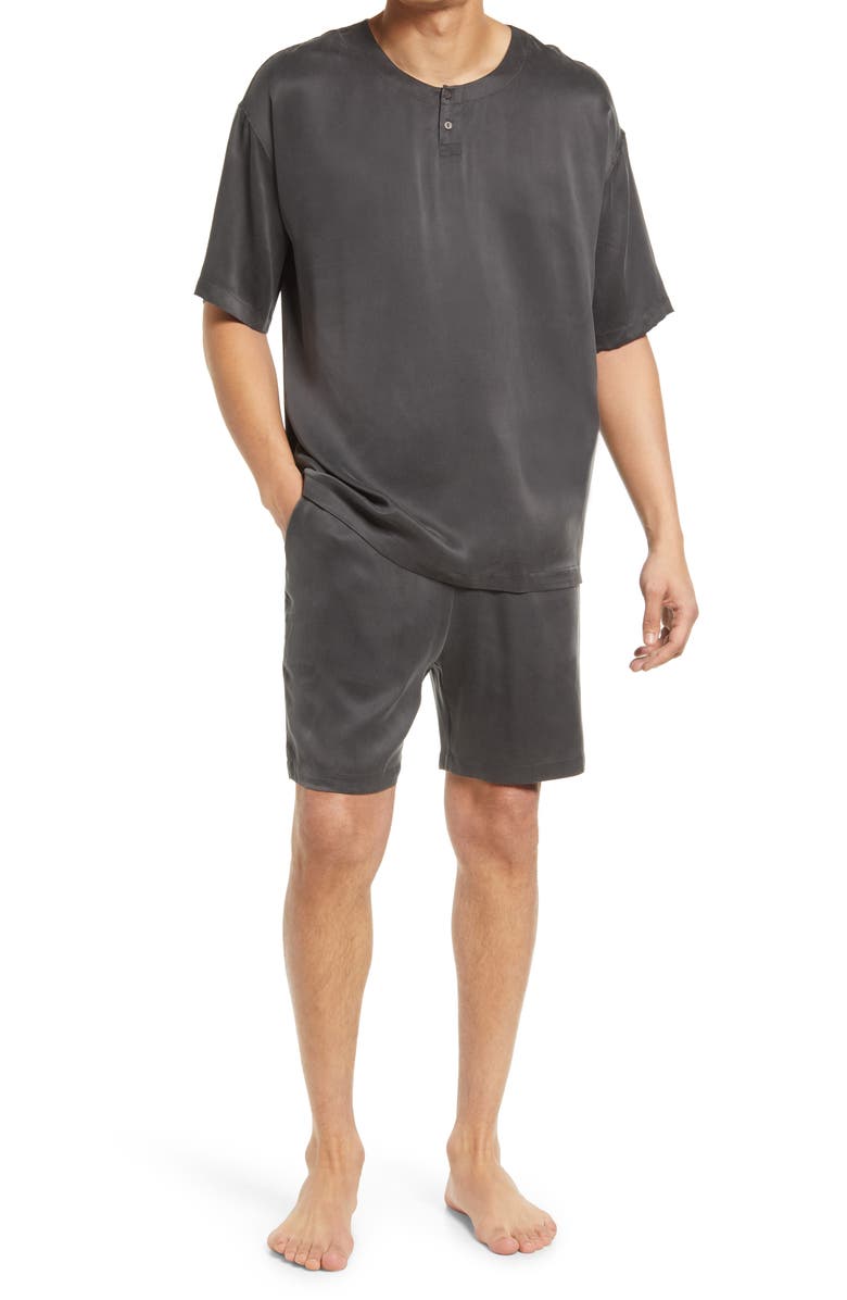 Washable Silk Short Pajamas for Men in Grey with Shorts and Shirt by LAHGO