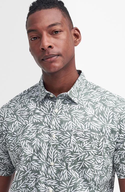 Shop Barbour Jackstone Regular Fit Leaf Print Short Sleeve Button-up Shirt In Pea Green