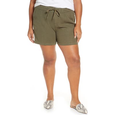 Plus Size Caslon Drawstring Linen Blend Shorts, Green