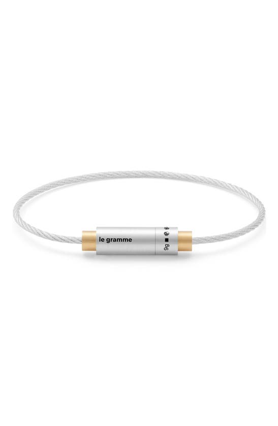 Shop Le Gramme 9g Brushed Two-tone Cable Bracelet In Silver/ Yellow Gold 18kt