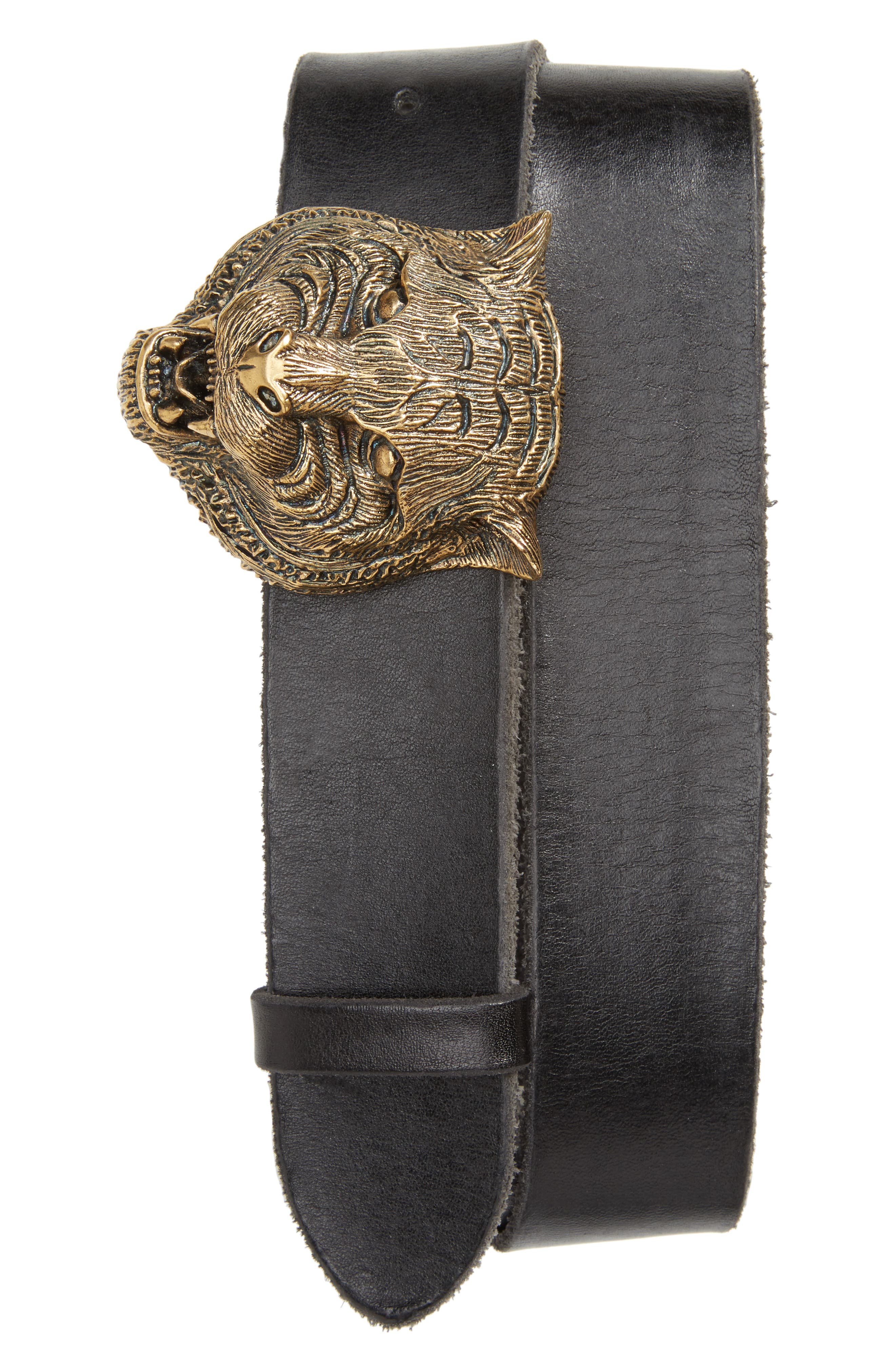 Gucci Tiger Head Leather Belt | Nordstrom