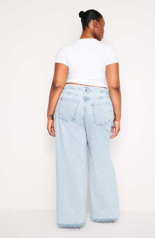 Shop Good American Good Ease Crystal Embellished Wide Leg Jeans In Indigo357