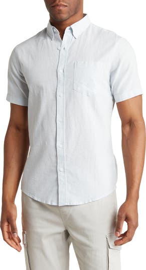 14th & Union Slim Fit Short Sleeve Linen Blend Button-Down Shirt ...