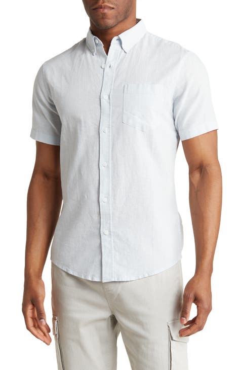 Slim Fit Short Sleeve Linen Blend Button-Down Shirt