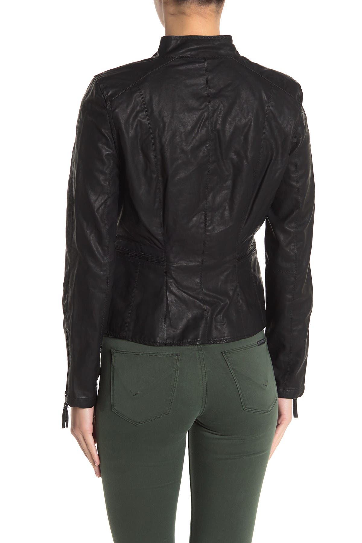 blanknyc denim faux leather fitted moto jacket