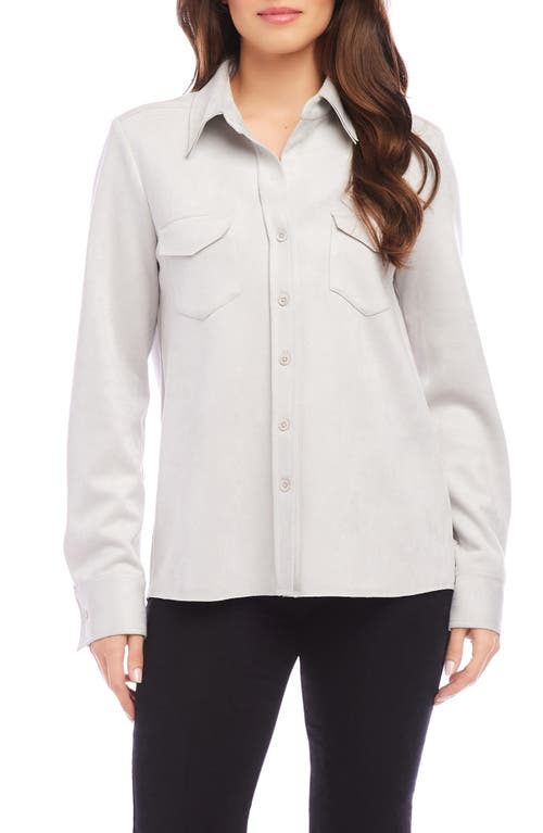 Shop Karen Kane Faux Suede Button-up Shirt In Ash