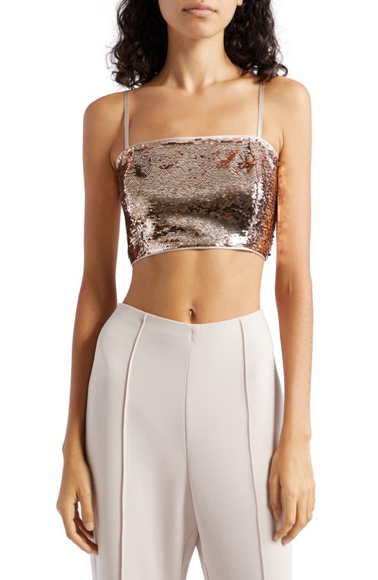 Cinq À Sept Nikki Sequined Crop Top In Oyster