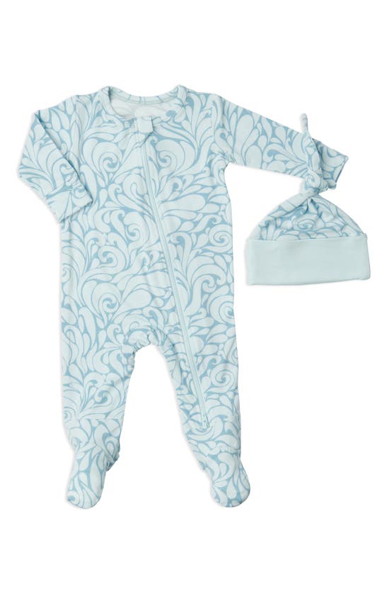 Shop Baby Grey By Everly Grey Jersey Footie & Hat Set In Waves