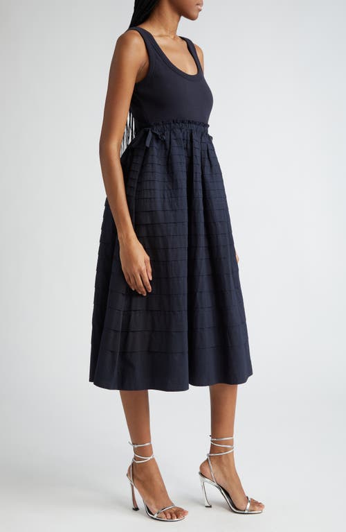 Cinq À Sept Akira Sleeveless Scoop-neck Pintuck Combo Midi Dress In Navy