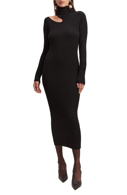 Ainsley Cutout Long Sleeve Turtleneck Rib Sweater Dress in Black