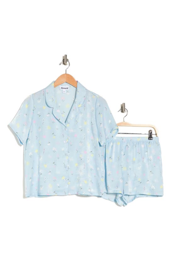 Abound Satin Button-up Shirt & Shorts Pajamas In Blue Skyride Spring Floral