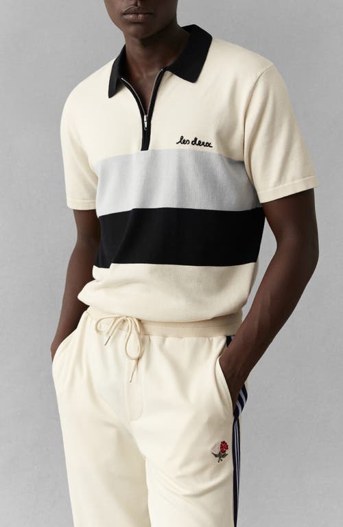 Les Deux Raul Colorblock Stripe Zip Polo In Ivory-black