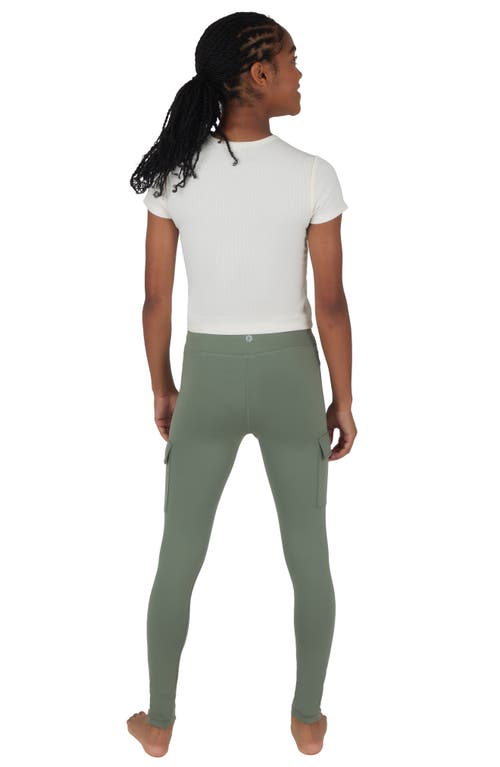 90 Degree By Reflex Kids' 2-pack Cargo Pocket Leggings In Agave Green/black
