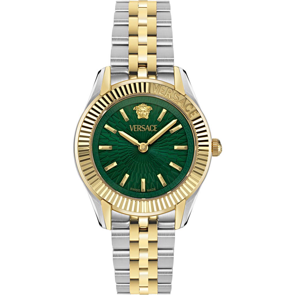 Versace Greca Time Petite Watch, 30mm In Ip Two Tone Green