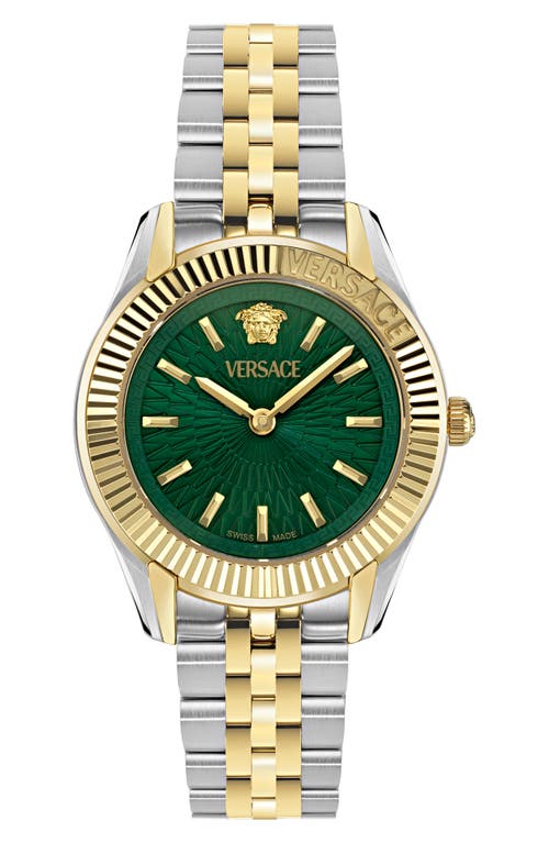 Shop Versace Petite Greca Time Bracelet Watch, 30mm In Ip Two Tone Green