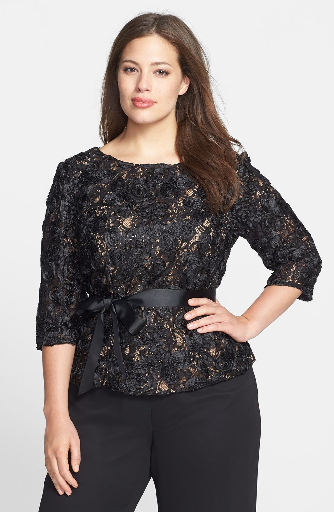 Alex Evenings Satin Rosette & Embellished Lace Top (Plus Size) | Nordstrom