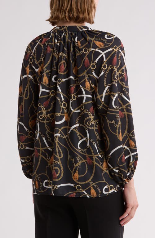 Gemma + Jane Balloon Sleeve Peasant Top In Black Chain Print