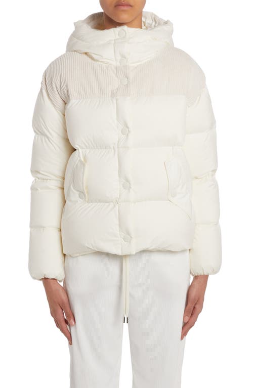 Moncler Jaseur Mixed Media Down Puffer Jacket White at Nordstrom,