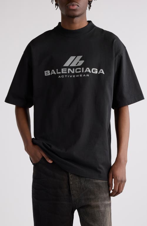 Balenciaga Medium Fit Activewear Logo Graphic T-Shirt Faded Black at