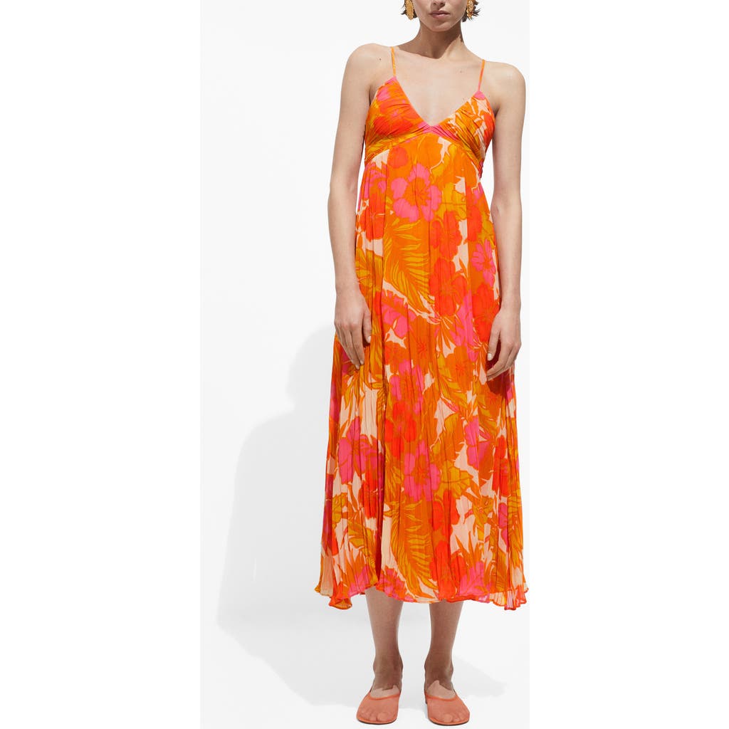 Mango Printed Dress With Draped Detail Orange In Orange
