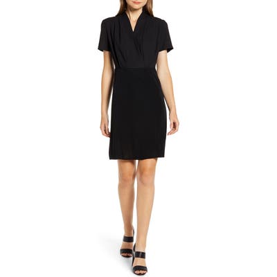 Ming Wang Faux Wrap Sheath Dress, Black