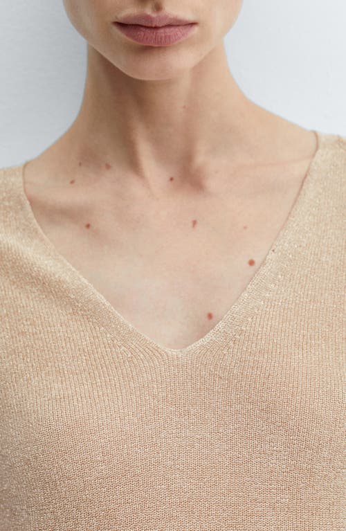 Mango Shimmer V-neck Sweater In Gold