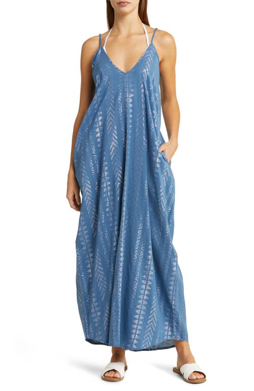 V-Neck Cover-Up Maxi Slipdress in Blue/Silver