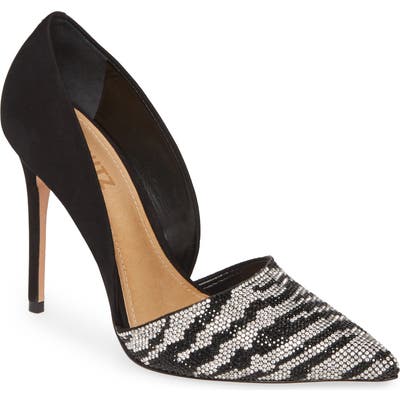 Schutz Irina Crystal Zebra Stripe Pointed Toe Pump, Black