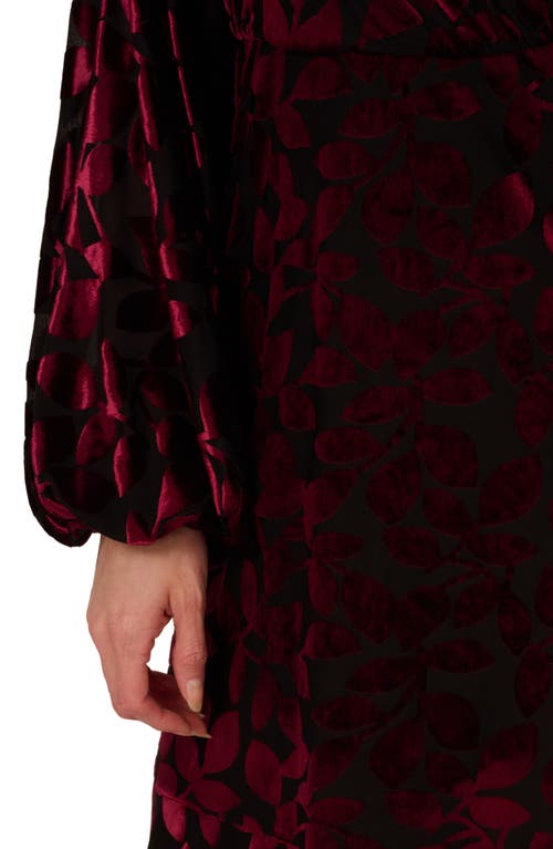 Shop Adrianna Papell Long Sleeve Velvet Burnout Dress In Burgundy/black