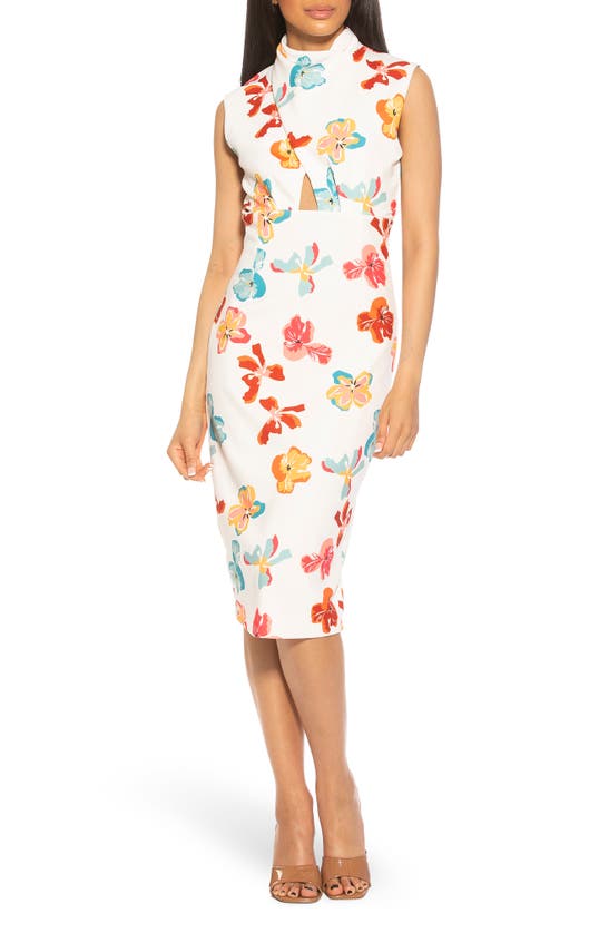 Alexia Admor Elouise Floral Draped Cutout Midi Dress In Ivory Floral ...