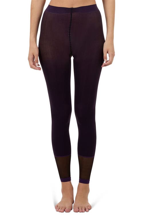 Memoi Herringbone Footless Tights In Plum Perfect