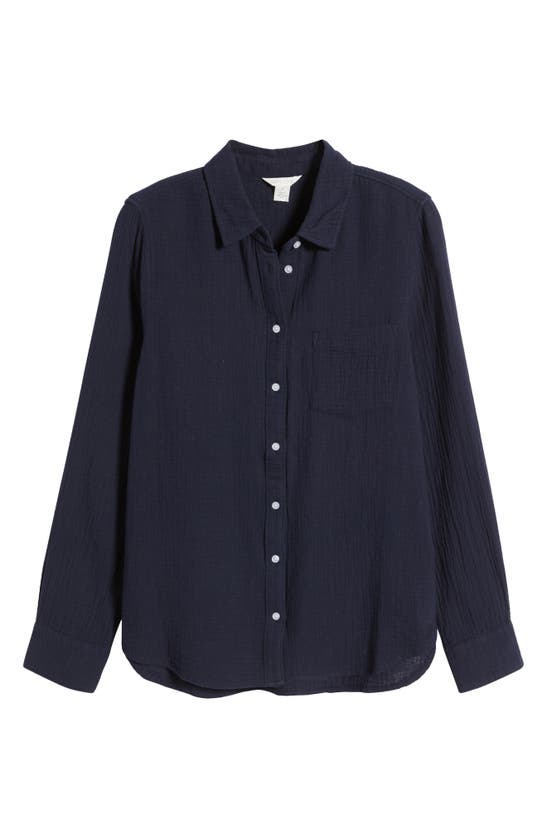 Shop Caslon Casual Gauze Button-up Shirt In Navy Blazer