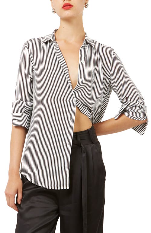 Equipment Essential Stripe Silk Shirt in Bright White - True Black