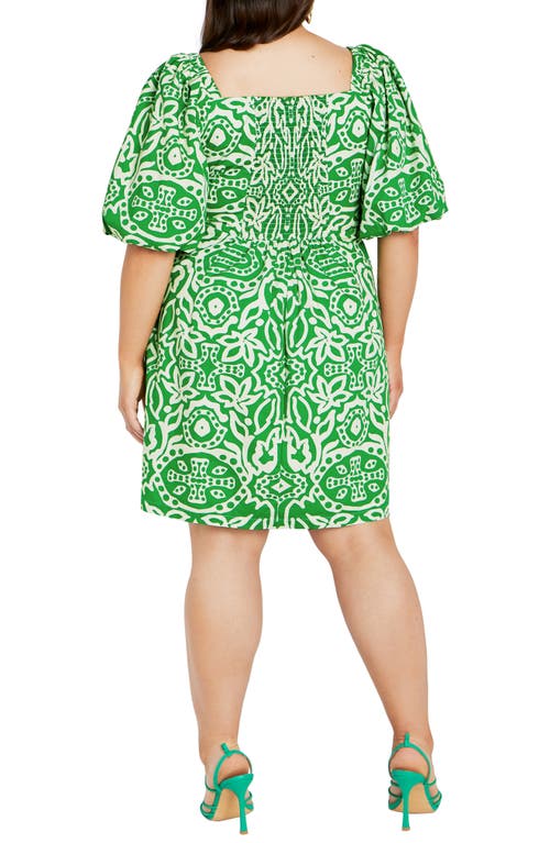 Shop City Chic Amari Puff Sleeve Cutout Cotton Dress In Green Amari